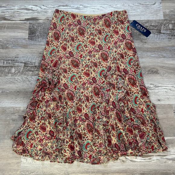 Y2K Ruffle Floral Midi Skirt // Chaps M NWT - Picture 1 of 7